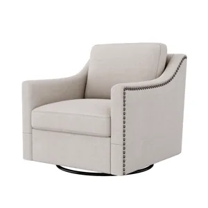 360 Degree Swivel Armchair Cotton Linen Skin-Friendly Fabric Ergonomic Design Brass Nail Decorative 