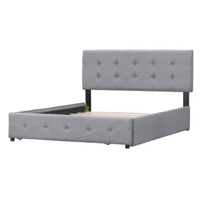 Queen Size Upholstered Platform Bed With Classic Headboard And 4 Drawers, No Box Spring Needed - Lig