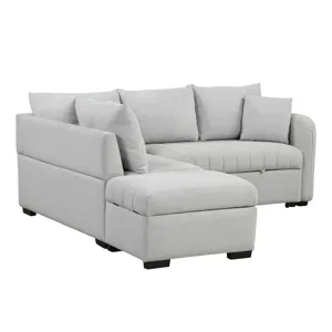 L-Shaped Sectional Pull Out Sofa Bed Sleeper Sofa With Two USB Ports, Two Power Sockets And A Movabl