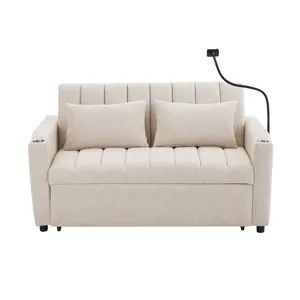 Convertible Sofa Bed Loveseat Sofa With Three USB Ports, Two Side Pockets, Two Cup Holders And 360° 