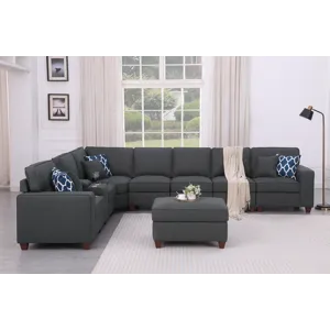 Hannah - Sectional Sofa With Ottoman - Dark Gray