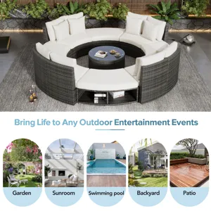 Outdoor Patio Furniture Luxury Circular Sofa Set Rattan Wicker Sectional Sofa Lounge Set With Temper