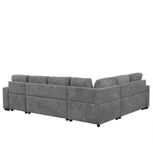 U-Shaped Sectional Sofa Pull-Out Sofa Bed With Two USB Ports, A Storage Chaise Lounge And Four Back 