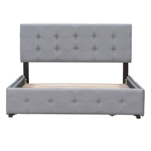 Queen Size Upholstered Platform Bed With Classic Headboard And 4 Drawers, No Box Spring Needed - Lig