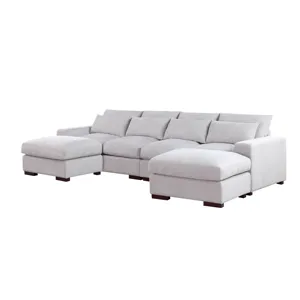 Tatman - Linen Blend Sectional With 2 Ottomans - Light Gray