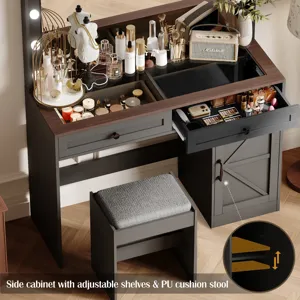 Makeup Vanity Table, Makeup Table With Large Mirror And 11 LED Light, Brightness Adjustable, Dressin