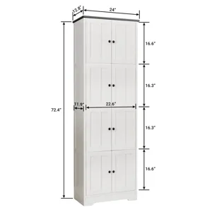 Tall Storage Cabinet With 8 Doors And 4 Shelves, Wall Storage Cabinet For Living Room, Kitchen, Offi