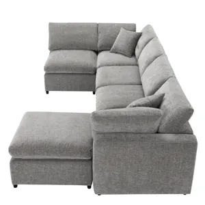 Modern Modular Cloud Sofa Bed, 6 Seat Chenille Sectional Couch Set With Ottoman, Free Combination, C