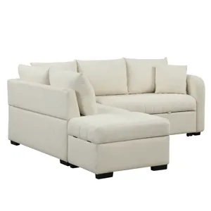 L-Shaped Sectional Pull Out Sofa Bed Sleeper Sofa With Two USB Ports, Two Power Sockets And A Movabl