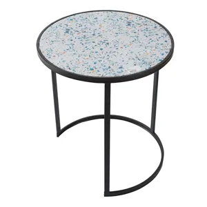 Round End Table, Stacking Side Tables With Sturdy Metal Frame For Small Space, Living Room, Office (