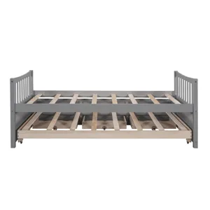 Twin Size Daybed With Trundle And Drawers - Gray