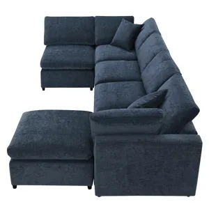 Modern Modular Cloud Sofa Bed, 6 Seat Chenille Sectional Couch Set With Ottoman, Free Combination, C