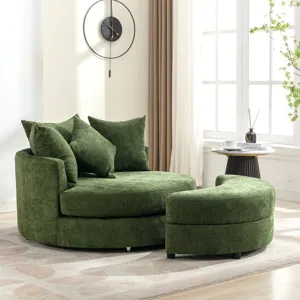 360° Swivel Accent Barrel Chair With Storage Ottoman & 4 Pillows, Modern Chenille Leisure Chair Roun