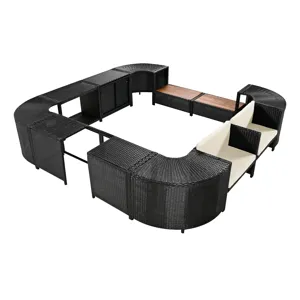 Spa Surround Spa Frame Quadrilateral Outdoor Rattan Sectional Sofa Set With Mini Sofa, Wooden Seats 