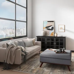 Owen - Square Coffee Table Storage Ottoman - Slate Grey