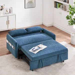 Pull Out Sleep Sofa Bed Loveseats Sofa Couch With Adjsutable Backrest, Storage Pockets, 2 Soft Pillo