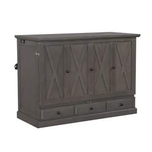 Full Solid Pine Murphy Bed Chest Cube Cabinet Bed With Charging Station And Large Storage Drawer For