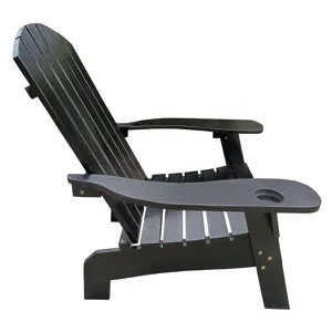 Outdoor Or Indoor Wood Adirondack Chair With An Hole To Hold Umbrella, On The Arm - Black