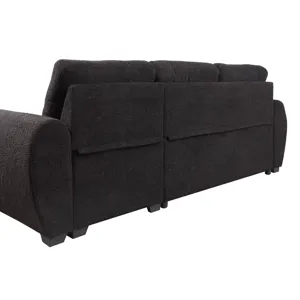 Veronica - Teddy Fleece Reversible Sleeper Sectional Sofa With Storage Chaise - Black