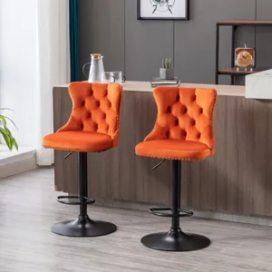 Swivel Velvet Barstools Adjusatble Seat Height, Modern Upholstered Bar Stools With Backs Comfortable