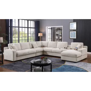 Celine - Chenille Fabric Corner Sectional Sofa With Right-Facing Chaise, Cupholders, And Charging Po