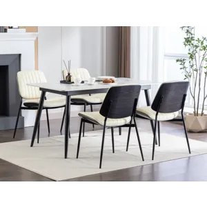 Dining Chairs (Set of 2) Mid-Century Modern Retro Faux Leather Chair With Walnut Bentwood Back Uphol