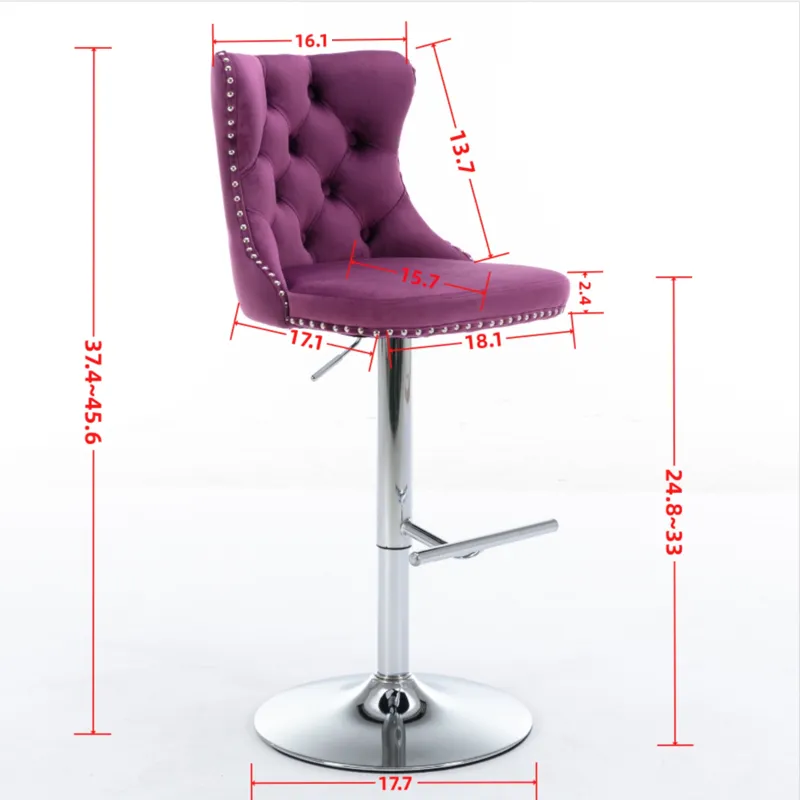 Swivel Velvet Barstools, Adjusatble Seat Height 1712PP (Set of 2) - Purple
