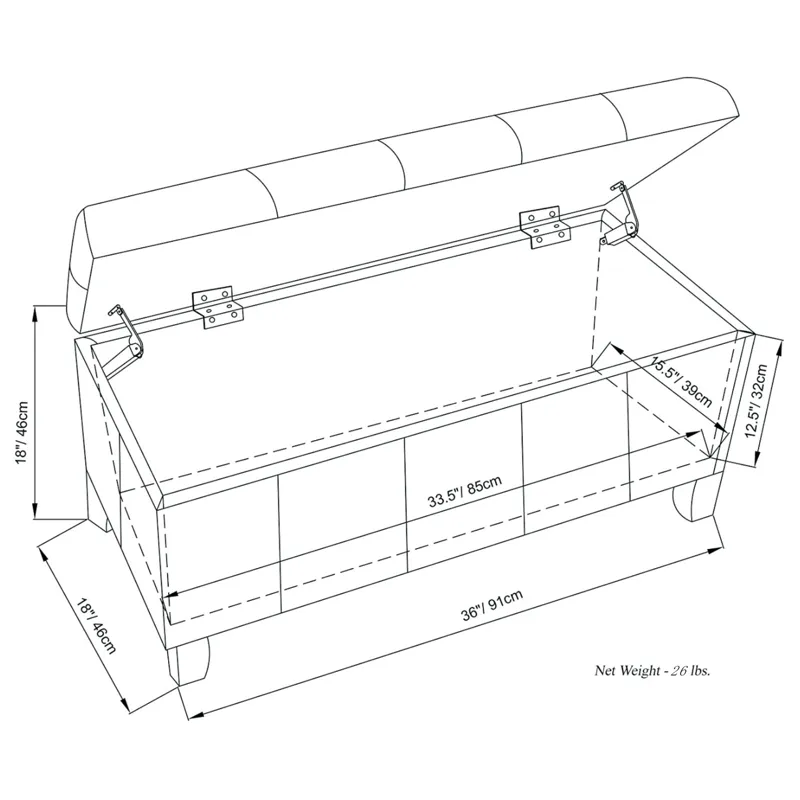 Dover - Storage Ottoman Bench - Stone Grey