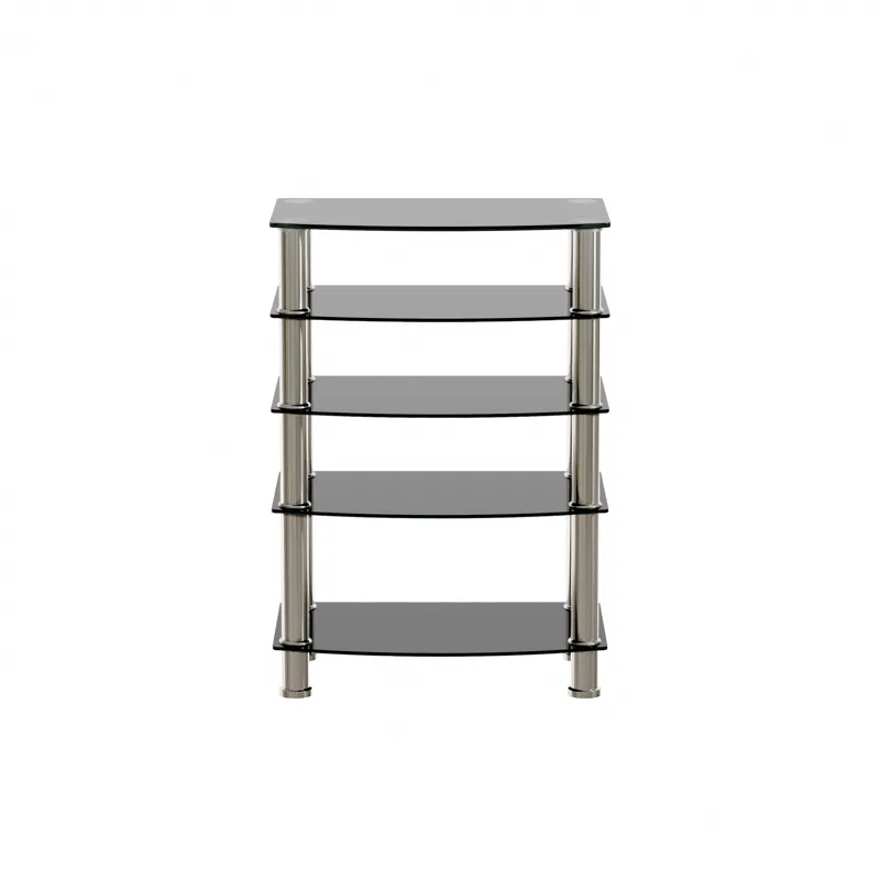 5 Tier Tempered Glass Side Table, Stainless Steel Frame End Table For Living Room, Bedroom - Black
