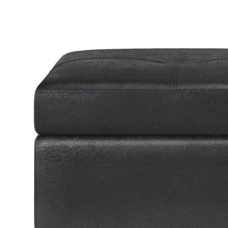 Oregon - Storage Ottoman Bench with Tray - Distressed Black