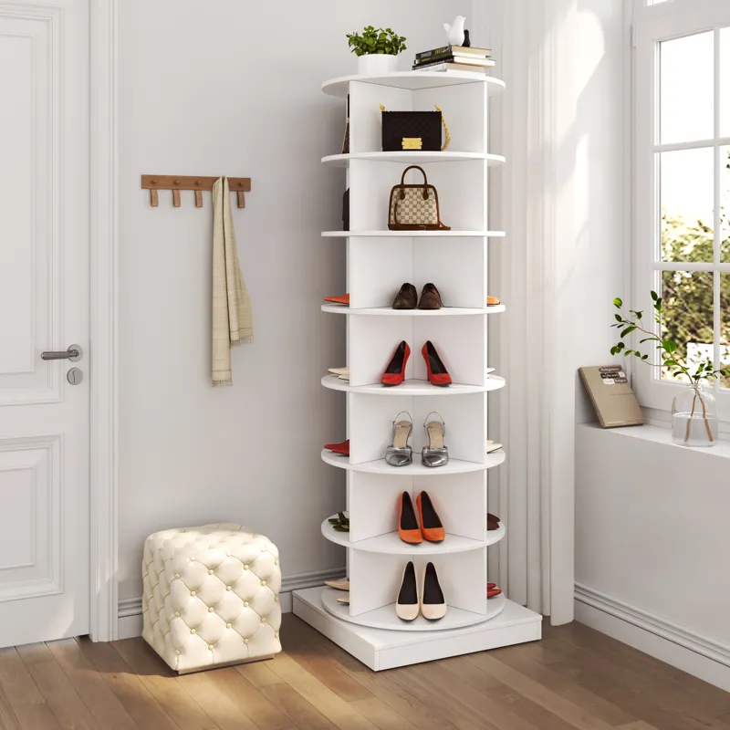 New 360 Rotating Shoe Cabinet 7 Layers Holds Up To 28 Paris Of Shoes - White