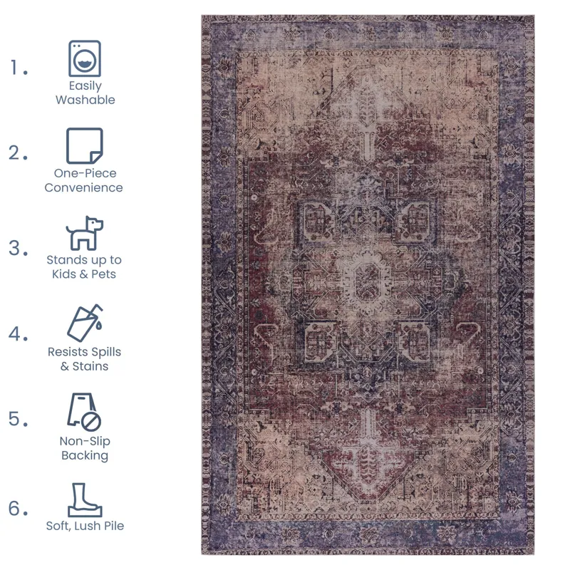 2\' x 3\' Washable Area Rugs, Low-Pile, Non-Slip, Non-Shedding, Foldable, Kid & Pet Friendly Area Ru