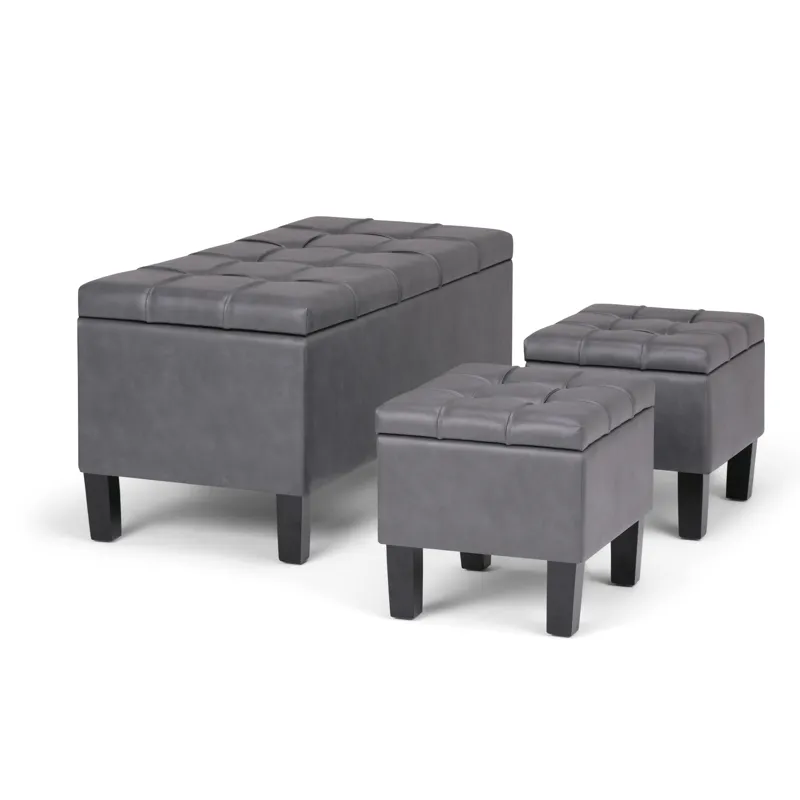 Dover - 3 Piece Storage Ottoman - Stone Grey