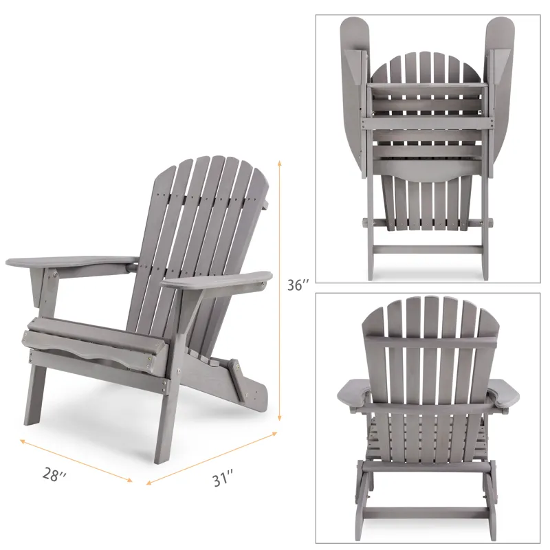 Wood Lounge Patio Chair For Garden Outdoor Wooden Folding Adirondack Chair (Set of 2) Solid Cedar Wo