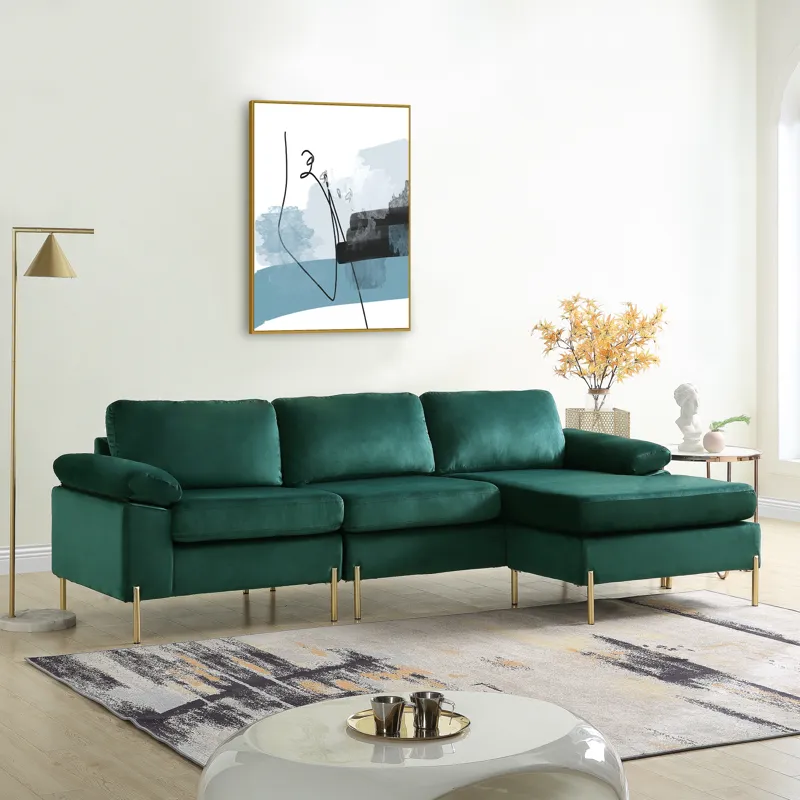 Shannon - Velvet Sectional Sofa With Chaise - Green