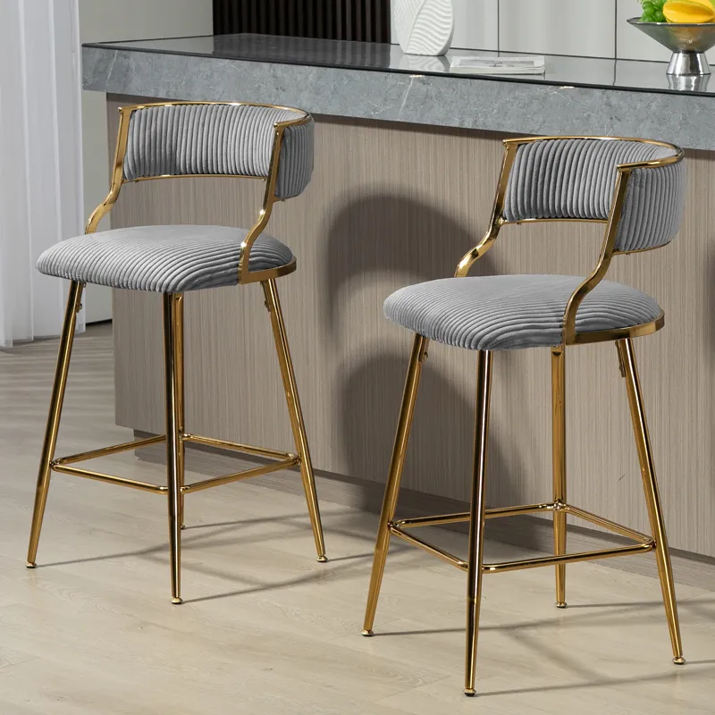 Counter Height Bar Stools, Corduroy Kitchen Island Counter Bar Stools With Back, Golden Chromed Base
