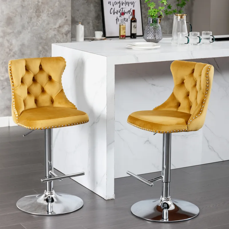 Swivel Velvet Barstools Adjusatble Seat Height From 25-33\", Modern Upholstered Chrome Base Bar Stoo