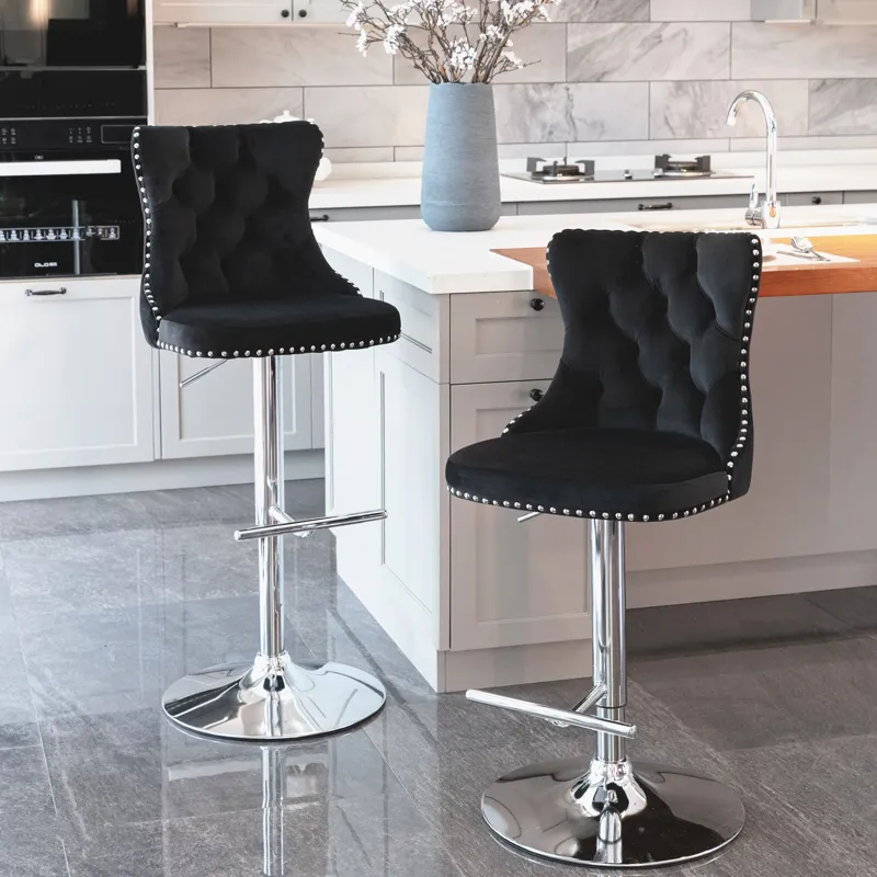 Swivel Velvet Barstools Adjusatble Seat Height From 25-33\", Modern Upholstered Chrome Base Bar Stoo
