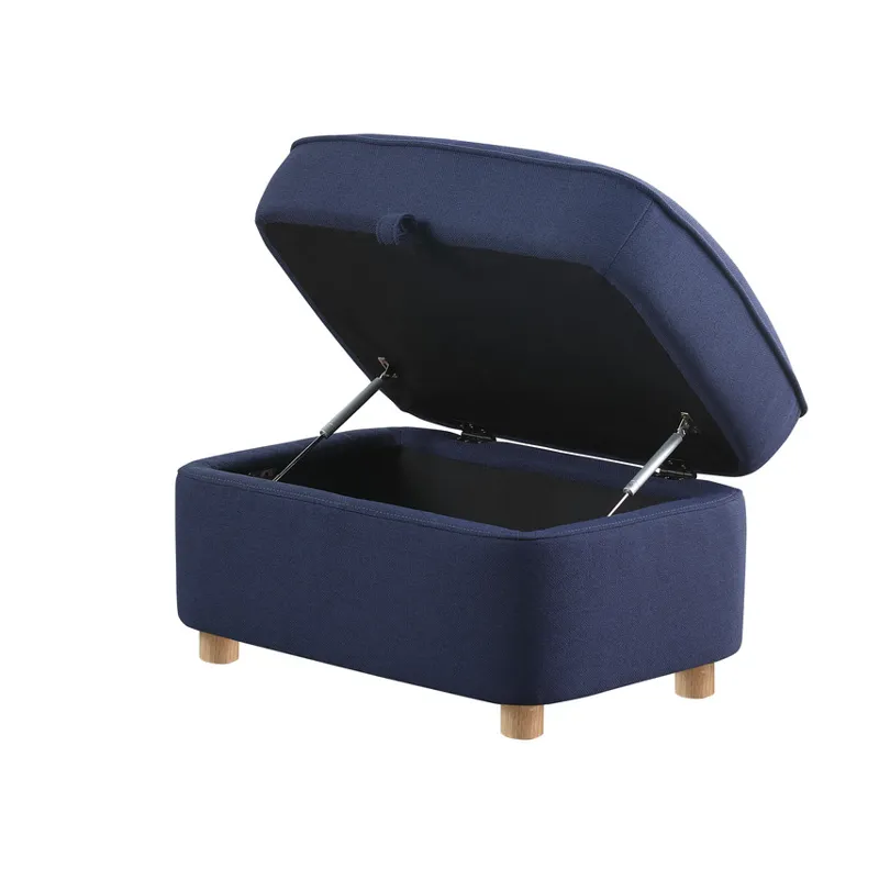 Huckleberry - Linen Accent Chair With Storage Ottoman And Folding Side Table - Blue