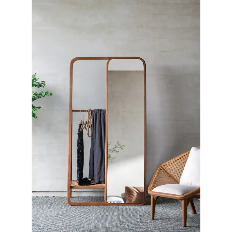 Clothes Hanger With Mirror, Large - Brown