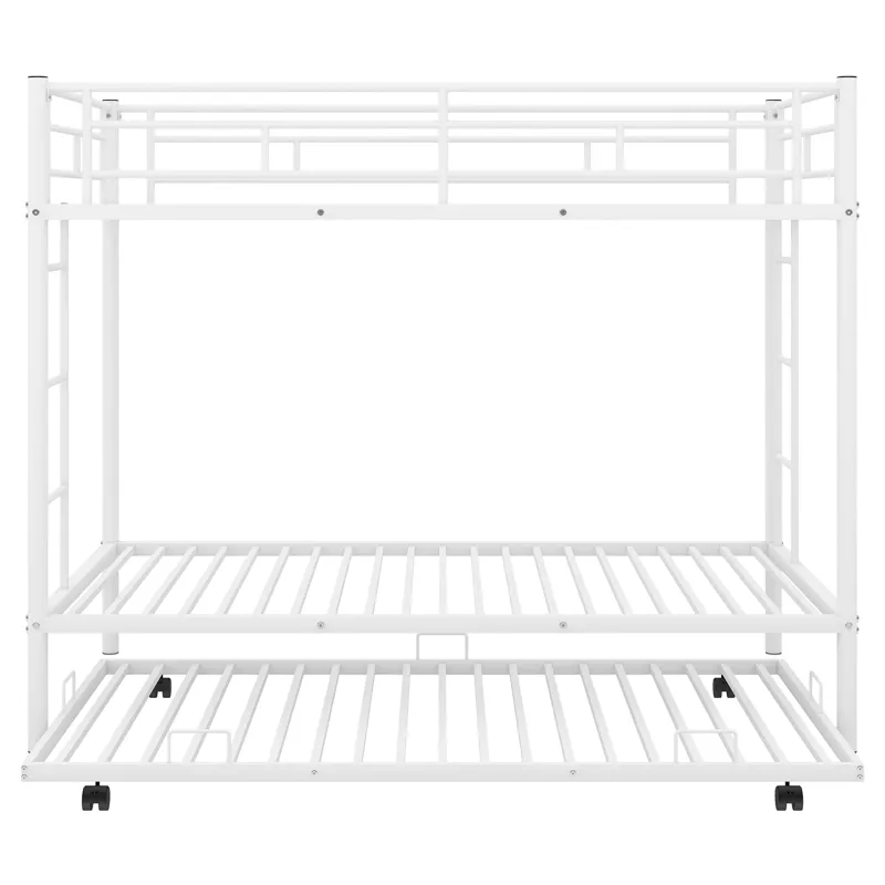 Twin Over Twin Bunk Bed With Trundle - White