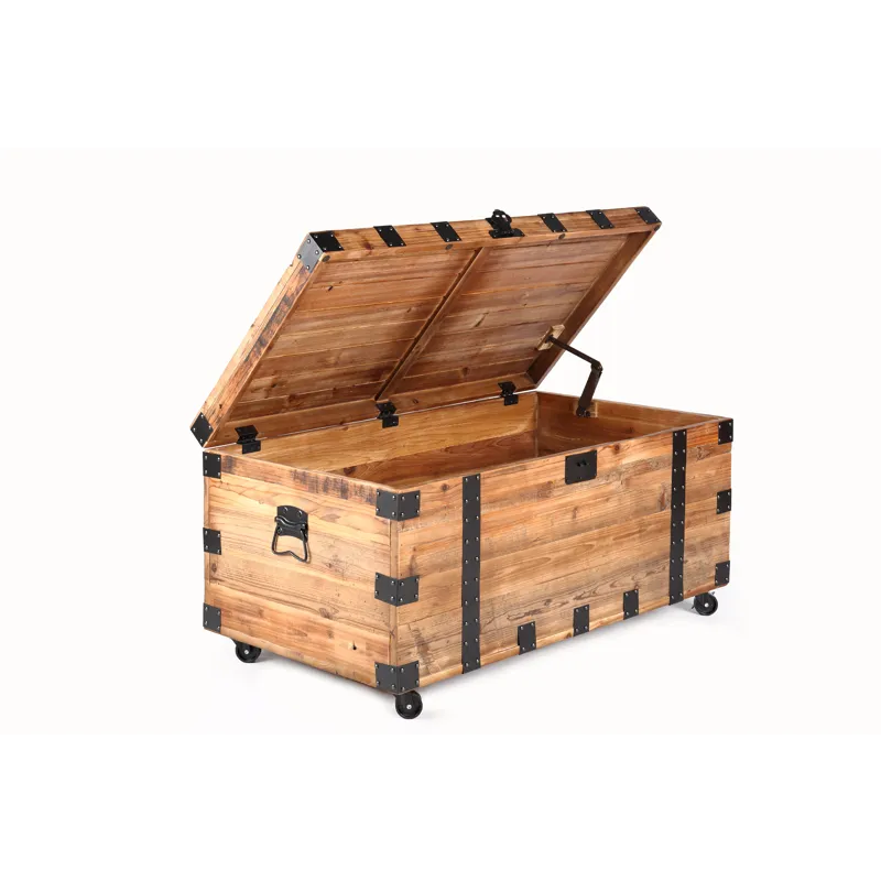 Trunk Table With Four Wheel Large Capacity Storage Coffee Table - Natural / Black