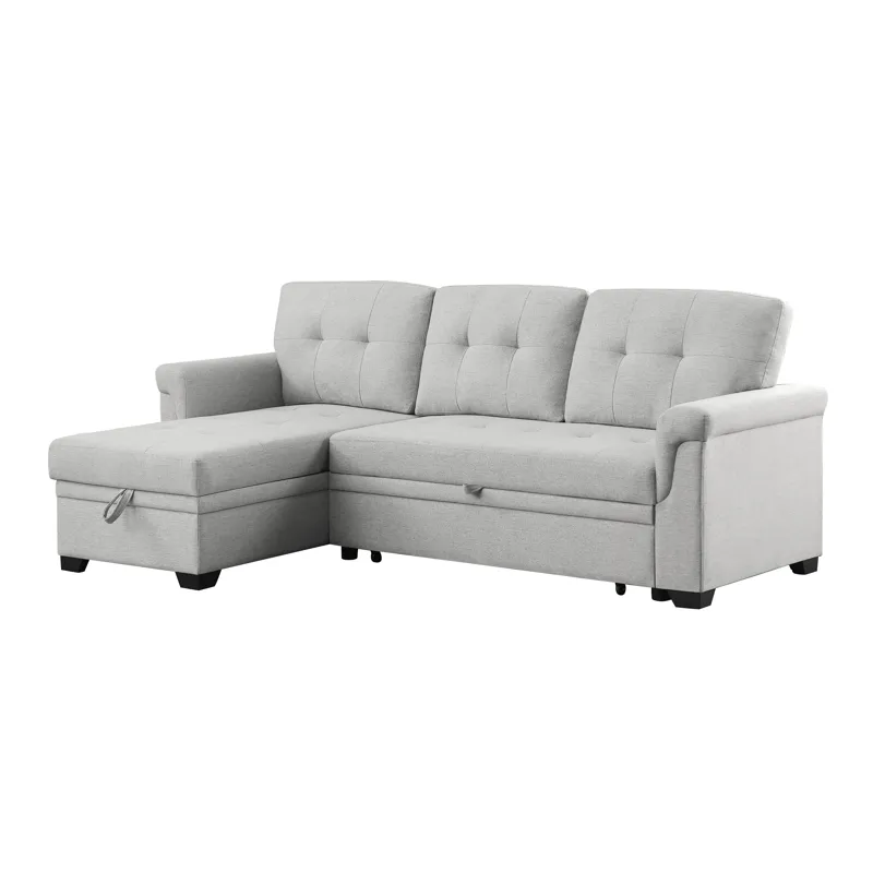 Hunter - Linen Reversible Sleeper Sectional Sofa With Storage Chaise - Light Gray