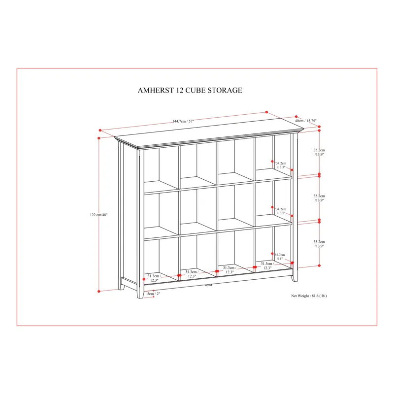 Amherst - 12 Cube Storage Bookcase - Hickory Brown