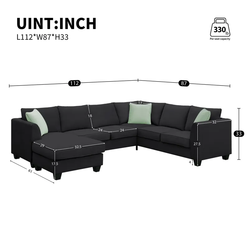 Sectional Sofa Couches Living Room Sets, 7 Seats Modular Sectional Sofa With Ottoman, L Shape Fabric