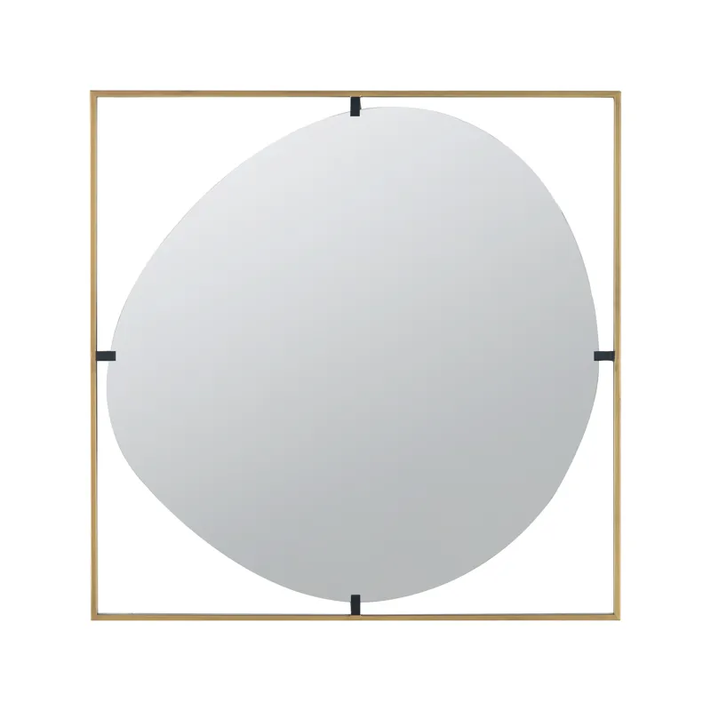 Poppy Mirror With Gold Metal Frame Contemporary Design For Bathroom, Entryway Wall Decor - Golden Black