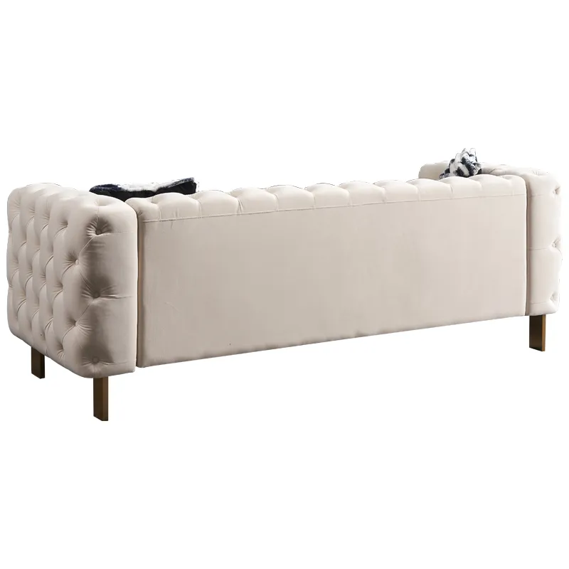 Chesterfield - Modern Tufted Velvet Living Room Sofa, 84.25\'\'W Couch - Cream