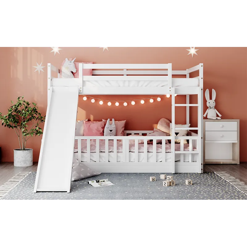 Twin Over Twin Bunk Bed With Slide And Ladder - White