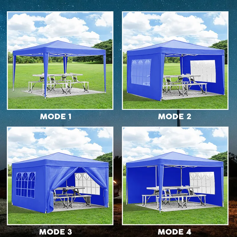 10\'X10\' Folding Canopy With 4 Removable Sidewalls Outdoor Event Shelter UPF 50+ Gazebo Portable Te