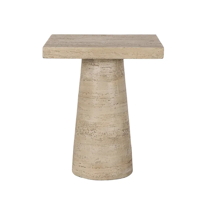 Square Side Table With Pedestal Base - Cream
